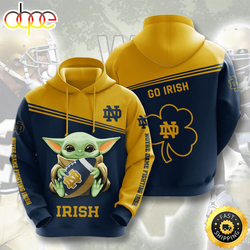 Baby Yoda Notre Dame Fighting Irish 3d Hoodie Gift For Notre Dame Fans