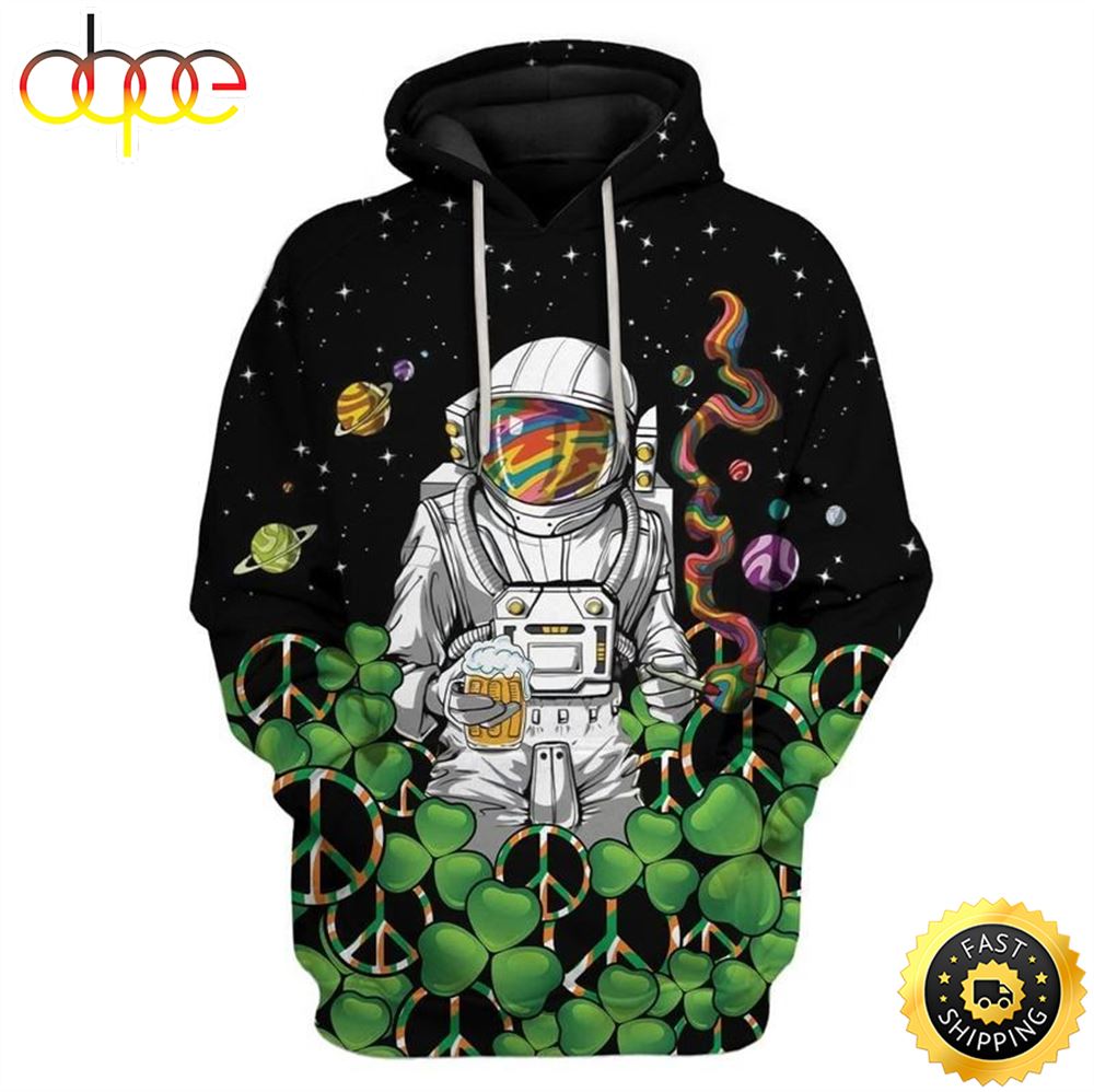 Hippie Astronaut St Patricks Day Happy Patrick's Day 3d Hoodie All Over Print Shirt