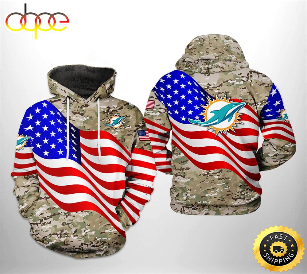 Miami Dolphins NFL US Flag Camo Veteran Team 3D Printed HoodieZipper Hoodie