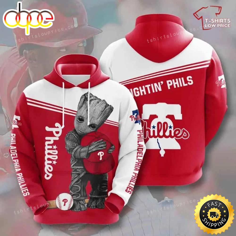 Mlb Philadelphia Phillies Groot Hold Logo 3d Hoodie Printed Zip Hoodie