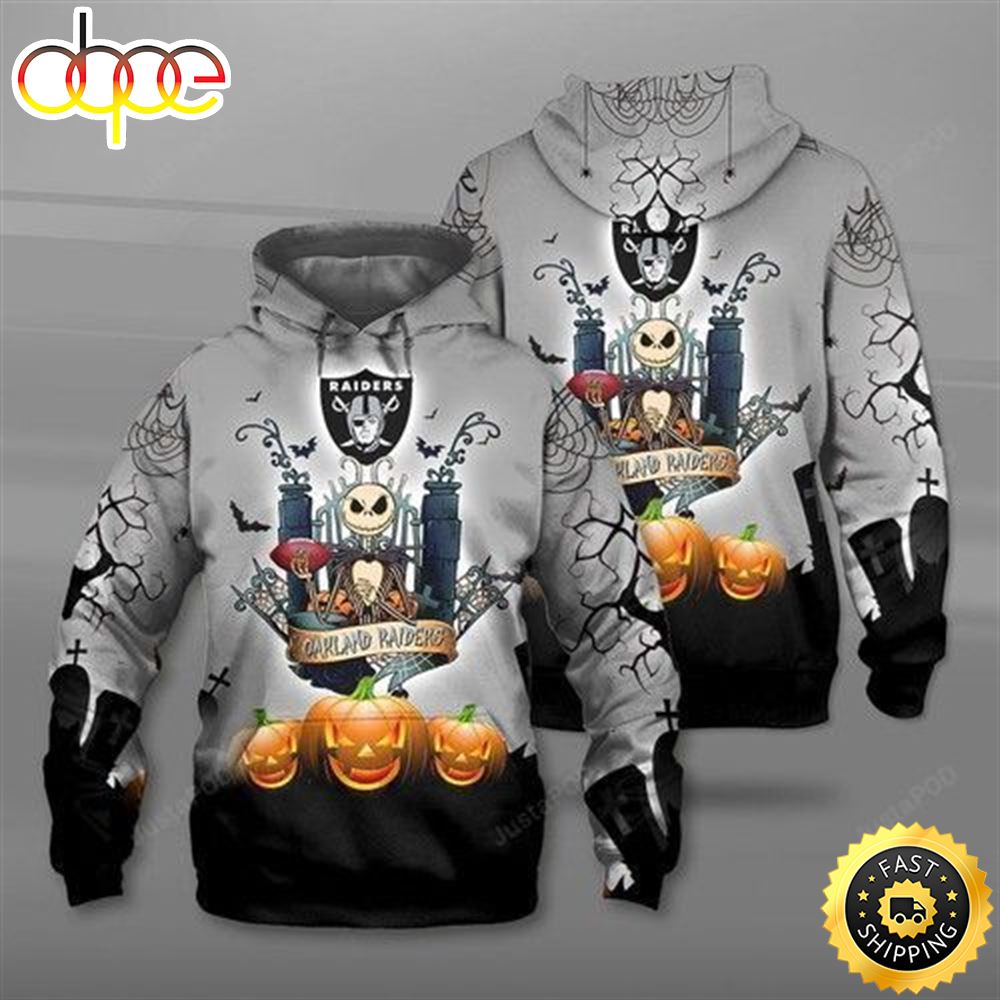 Nfl Oalkand Raiders Jack Skellington The Nightmare Before Christmas 3D All Over Print Zip Up Hoodie Option - Dingeas