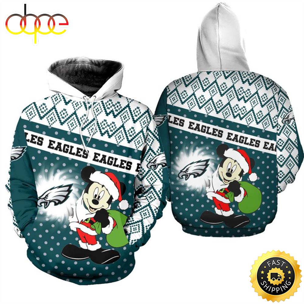 Philadelphia Eagles Christmas Mickey Football NFL All Over Print Hoodie Shirt