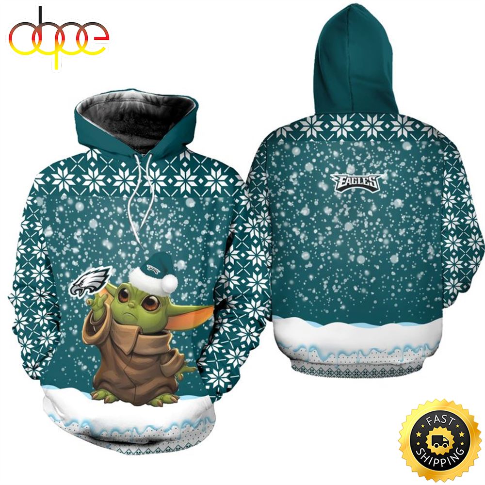 Philadelphia Eagles Christmas Pattern YODA Football NFL All Over Print Hoodie Shirt