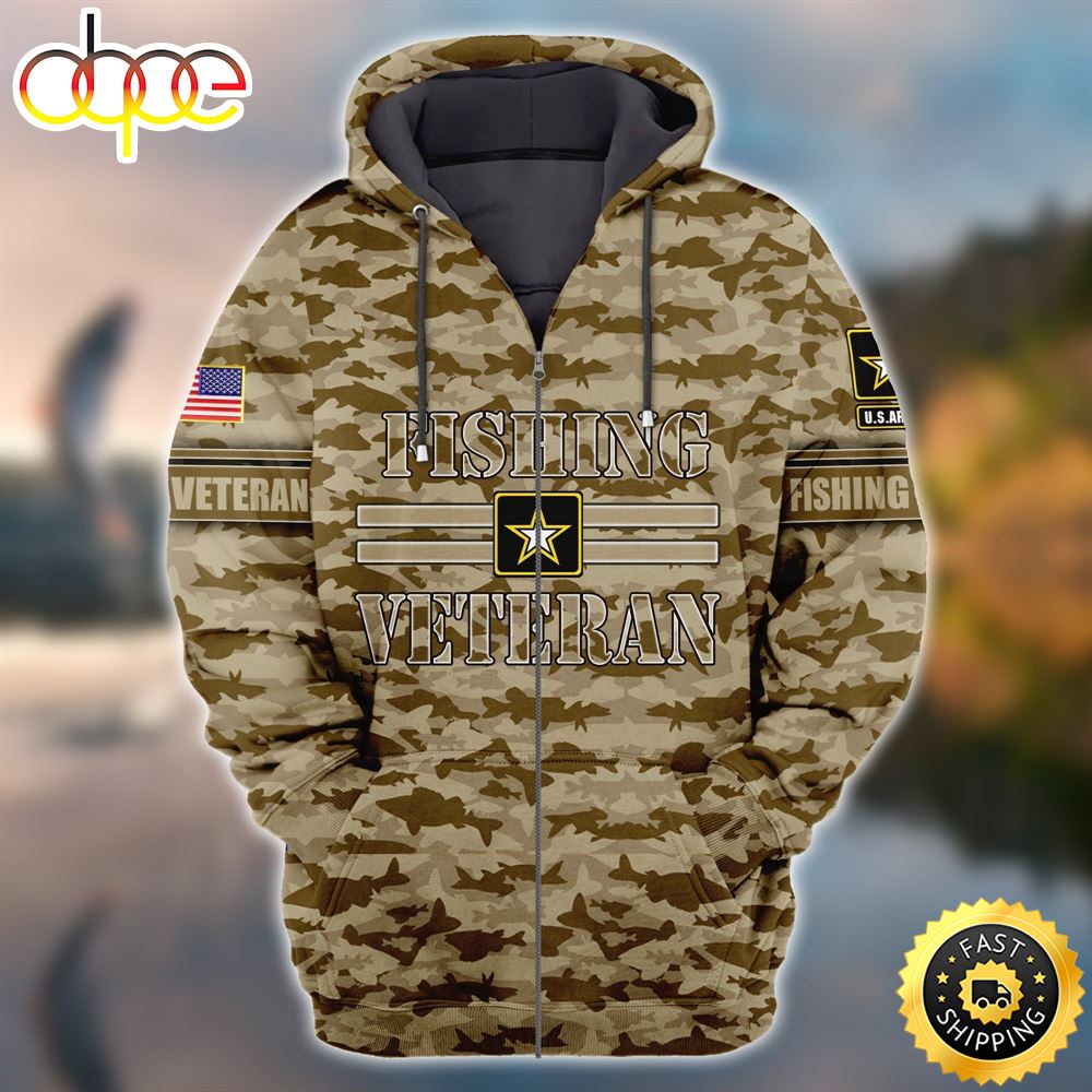 Premium Unique Fishing Veteran Zip Hoodie For Dad