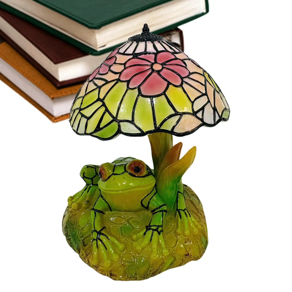 Vintage Table Lamp Frog LED Desk Light Bedroom Reading Lamp Garden Style Stained Glass Frog And Flower Shaped Light Home Decor