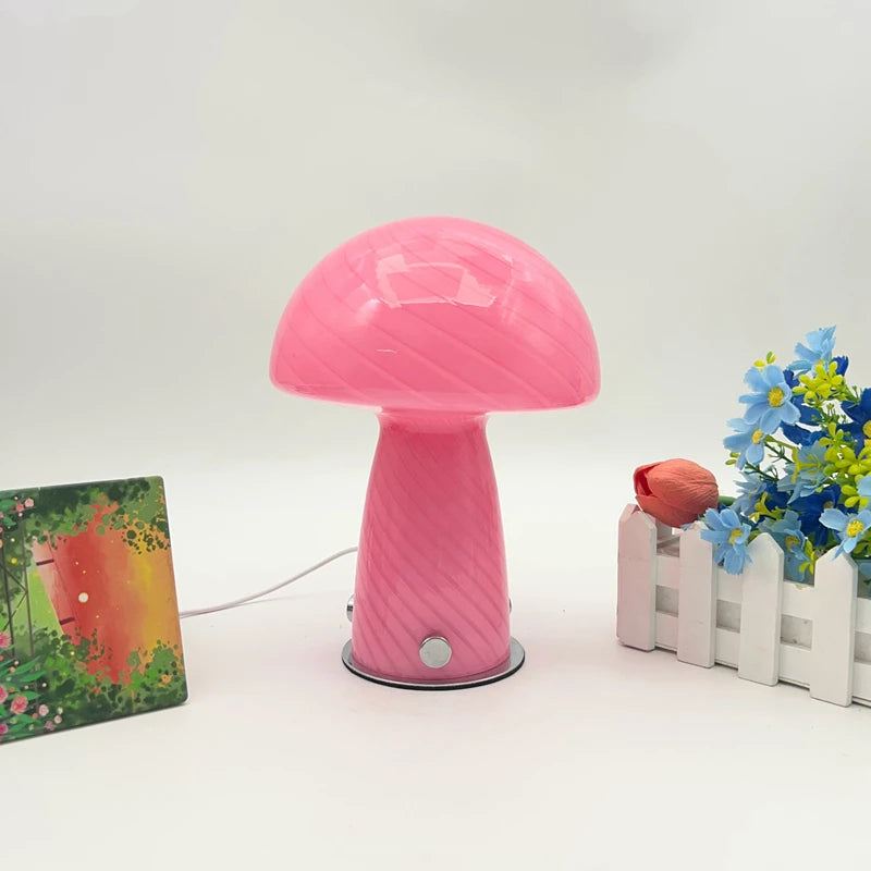 Unnamed store, cream-style striped mushroom table lamp, bedside cover, House bedroom, study, children, living room atmosphere