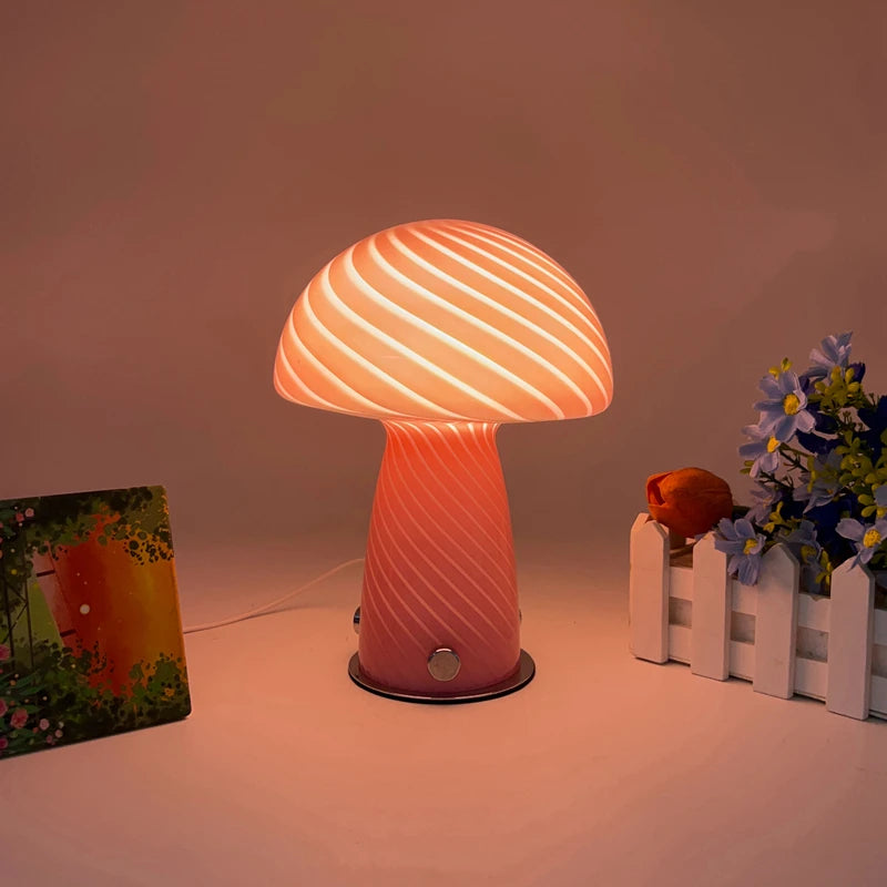 Unnamed store, cream-style striped mushroom table lamp, bedside cover, House bedroom, study, children, living room atmosphere