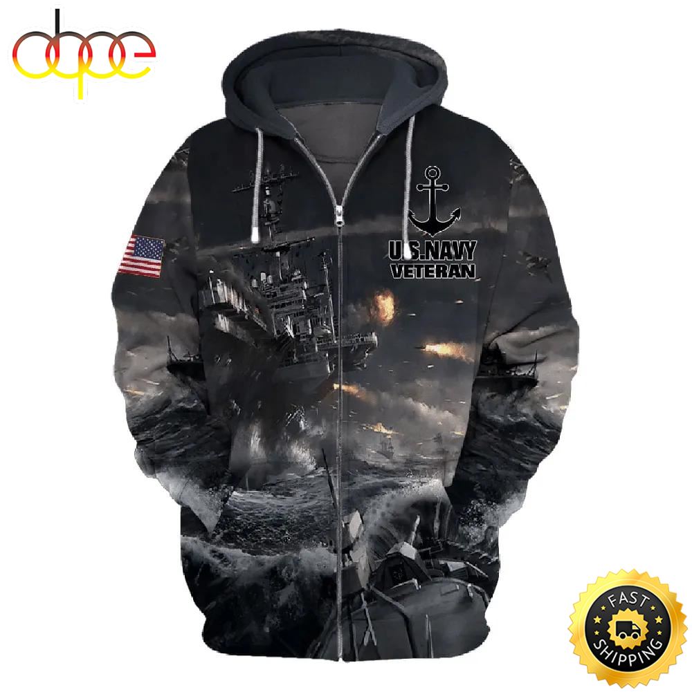Veteran US Navy Veteran Black Battleship Anchor 3D Hoodie All Over Printed