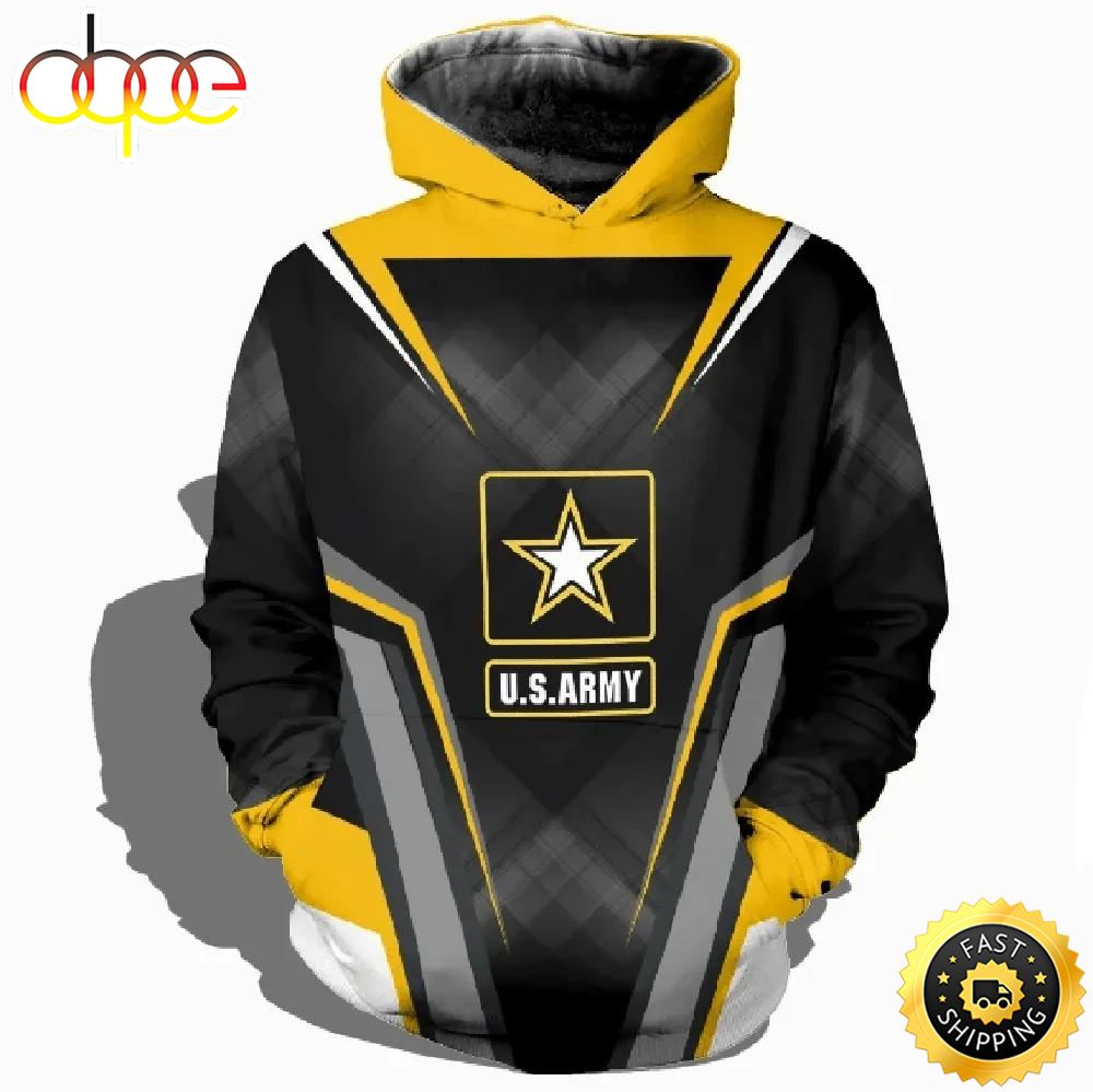 Veteran United States Army Symbol Black Yellow 3D Hoodie All Over Printed