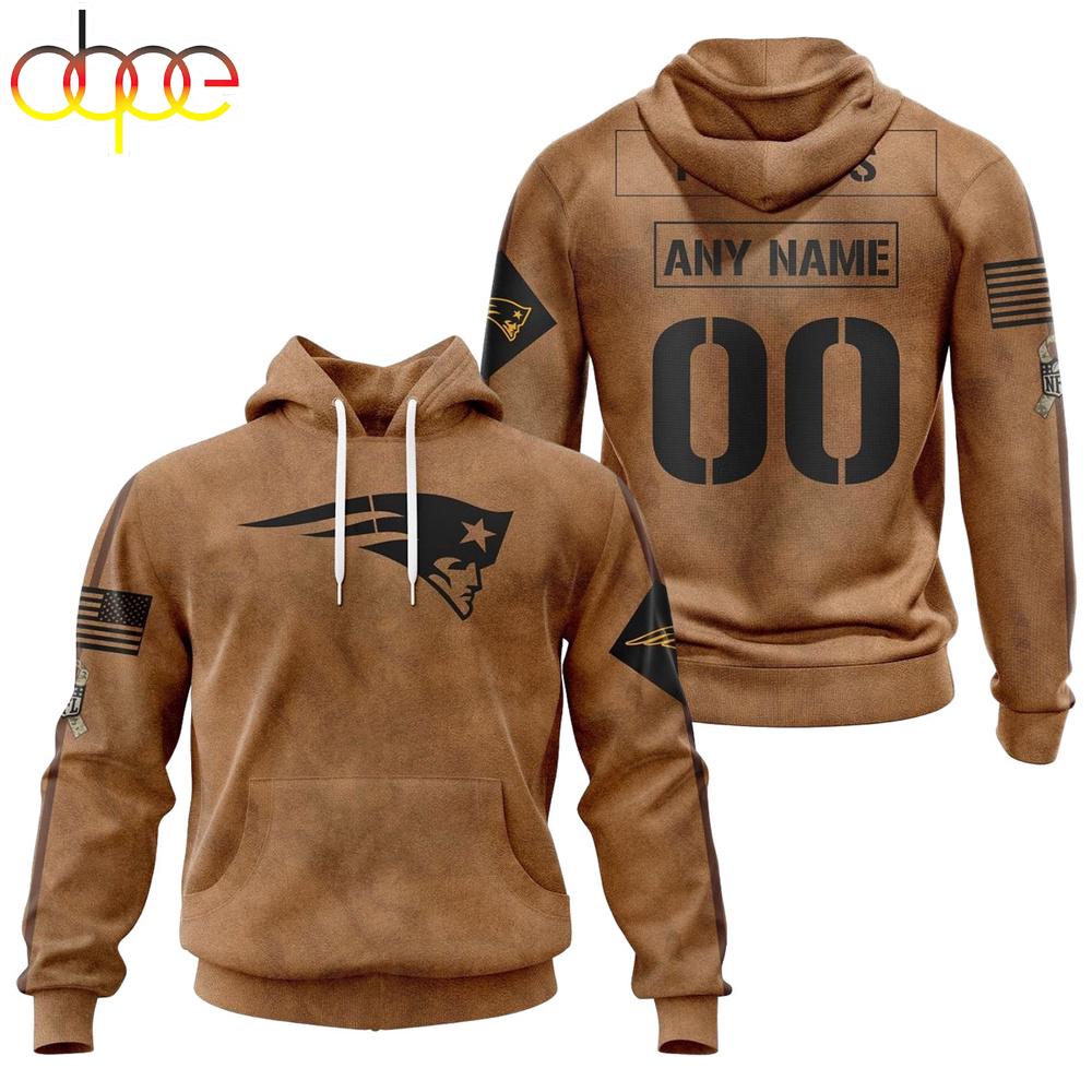 Custom Name And Number NFL New England Patriots Brown All Over Print Hoodie Shirt