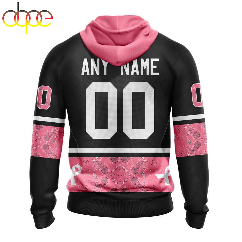 Custom Name And Number NHL Detroit Red Wings Breast Cancer All Over Print Hoodie